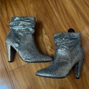 New Look Silver Heeled Boots with Glitter Finish